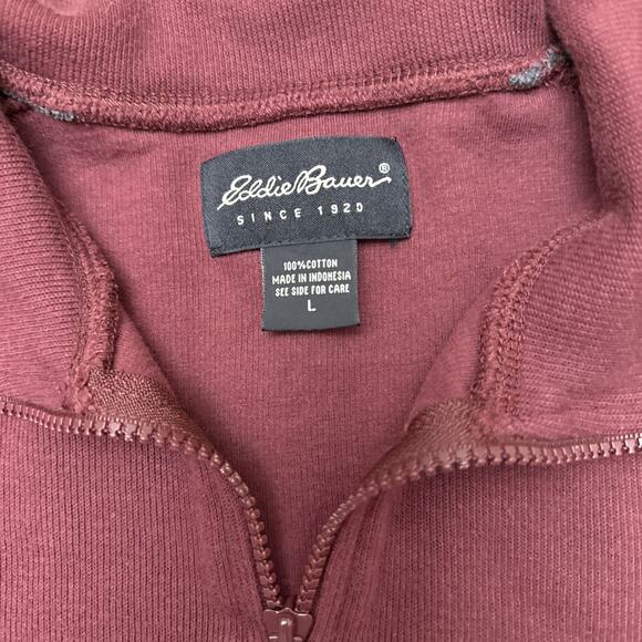 Men’s Large Eddie Bauer Maroon 1/4 Zip Pullover Sweater, Grey Accents, Cotton - Picture 4 of 5